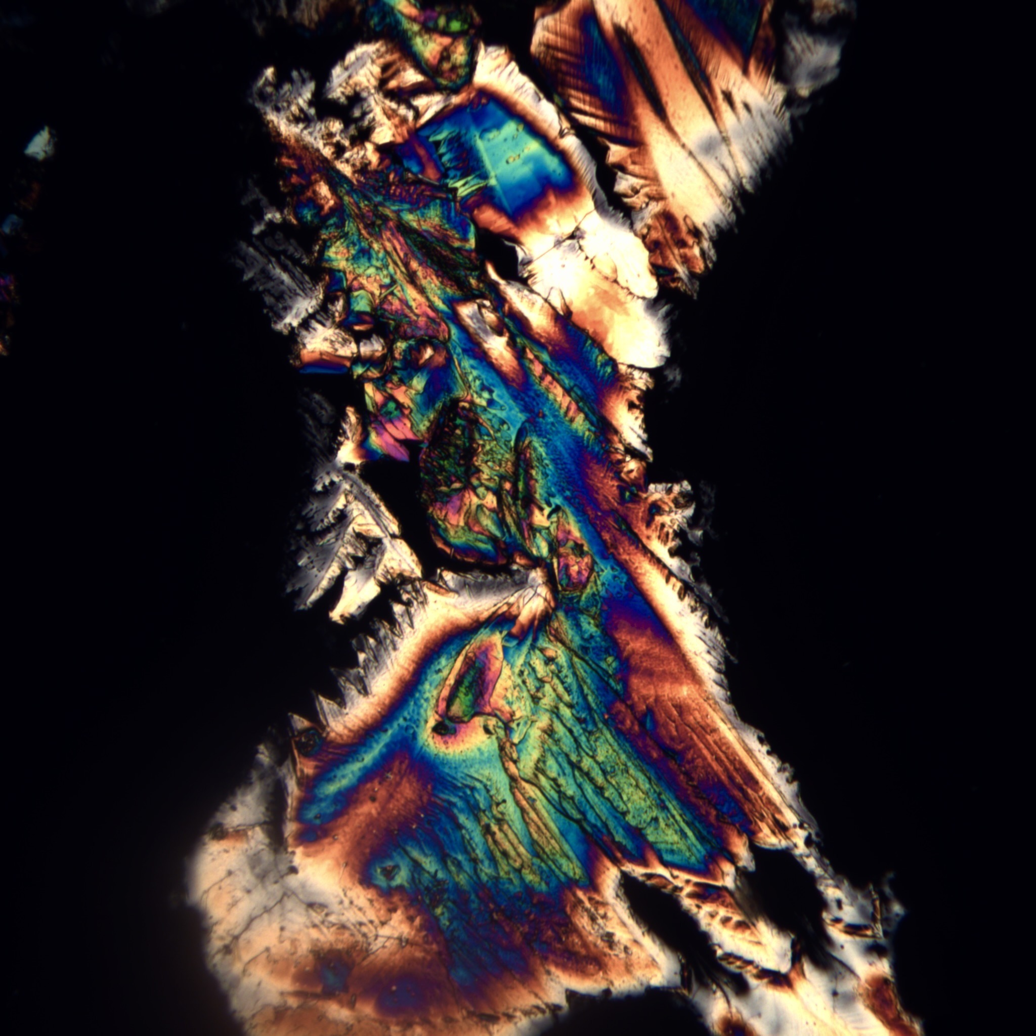 Diagonal bands of color in a crystal structure formed from cremated remains