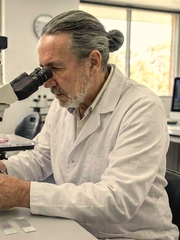 Ptim Pellerin at the microscope in the Lumaren laboratory